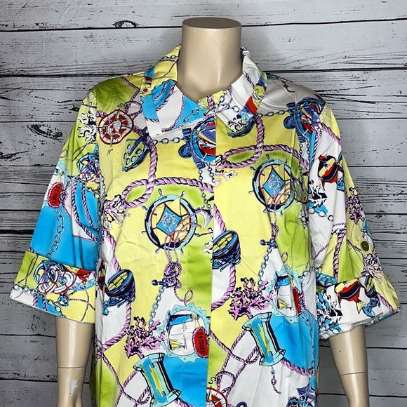 George Simonton NWT 3X Fish Nautical Bahamas Vacation Print Button Front Jacket - Picture 3 of 6